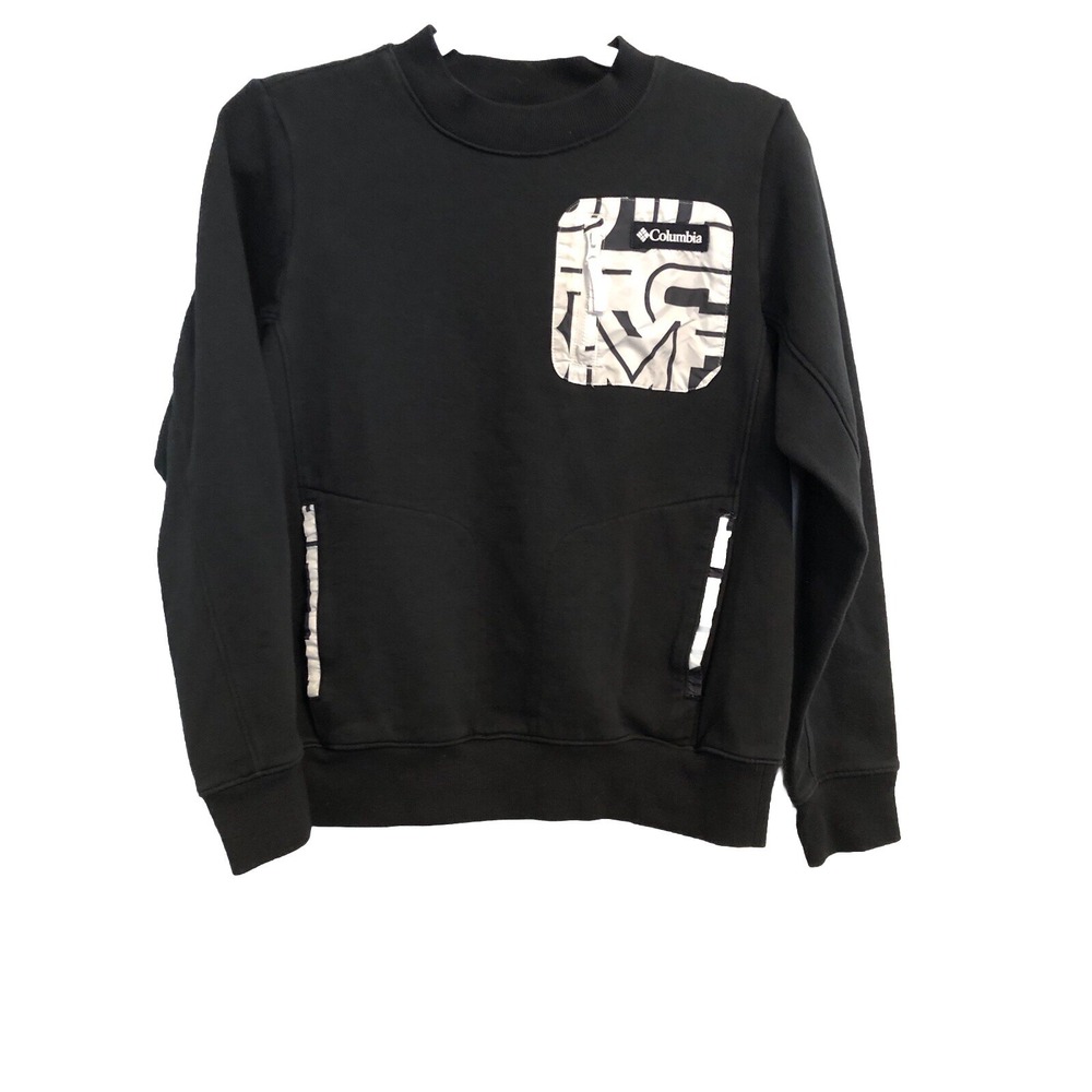 Columbia Sweatshirt Womens Small Black Juniors Zip Pocket Long Sleeve Fall Flaw